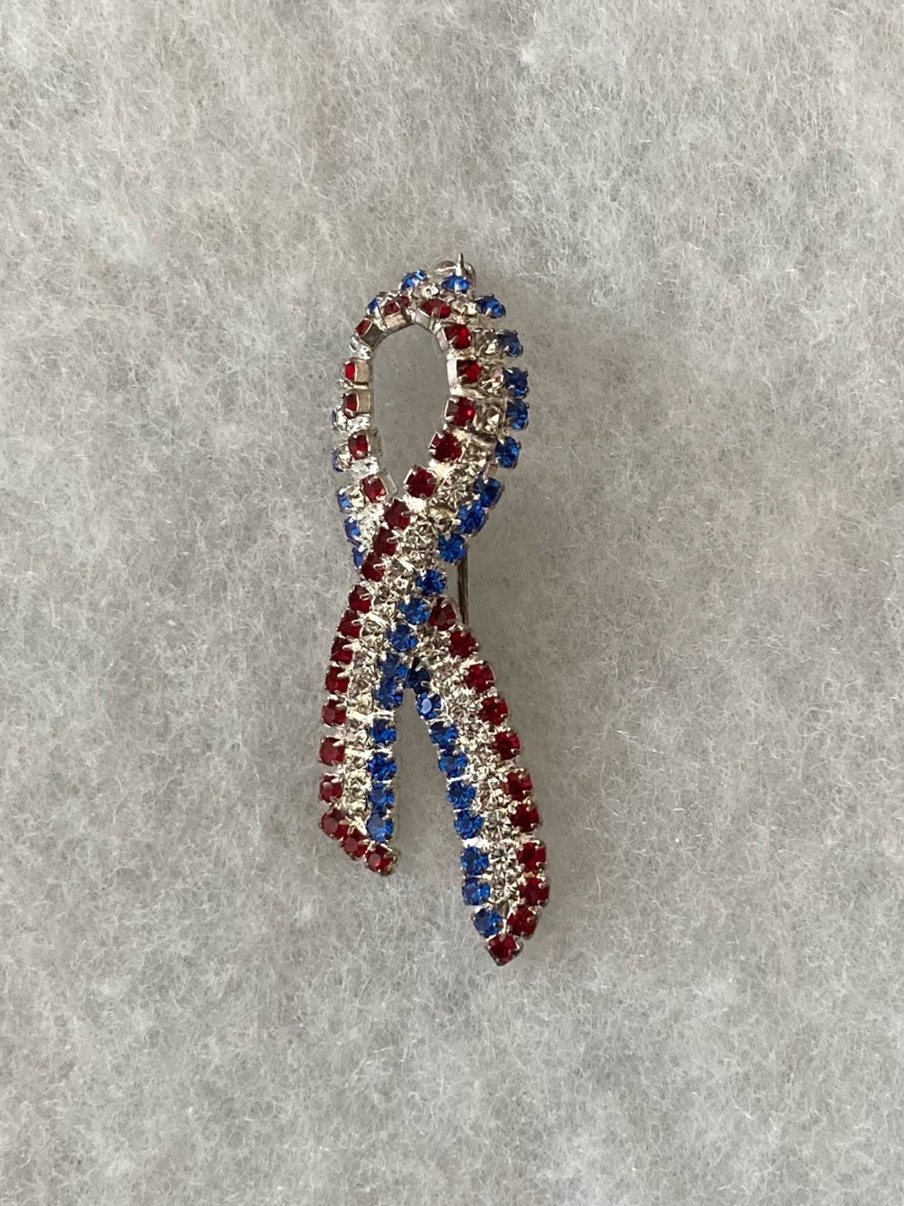 Silver Red White Blue Rhinestone Ribbon Pin Brooch 2 Inch